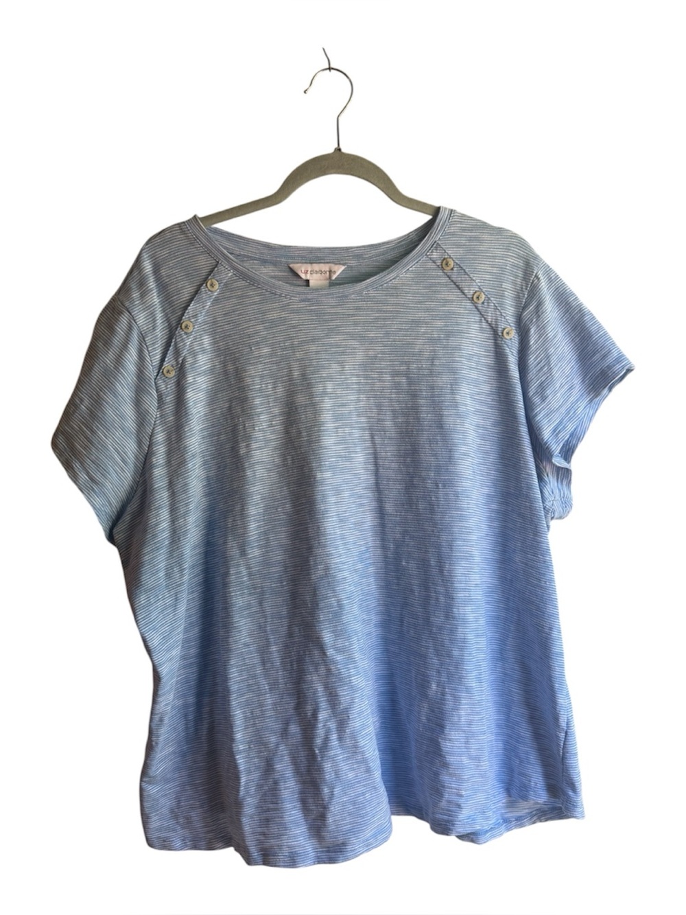 Liz Claiborne Casual Blue Stripe Button-Shoulder Top Size 2X